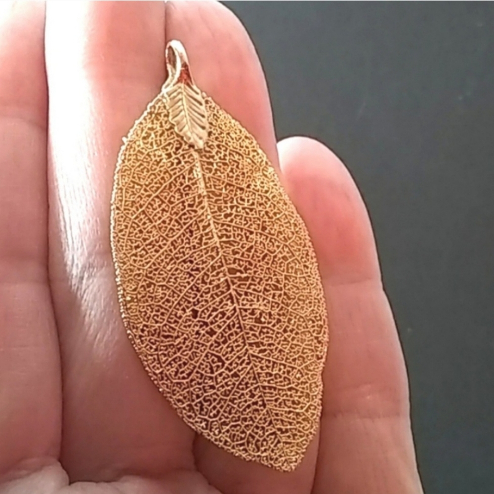 Vintage Gold Dipped Real Leaf Pendant Charm | Euc - image 3